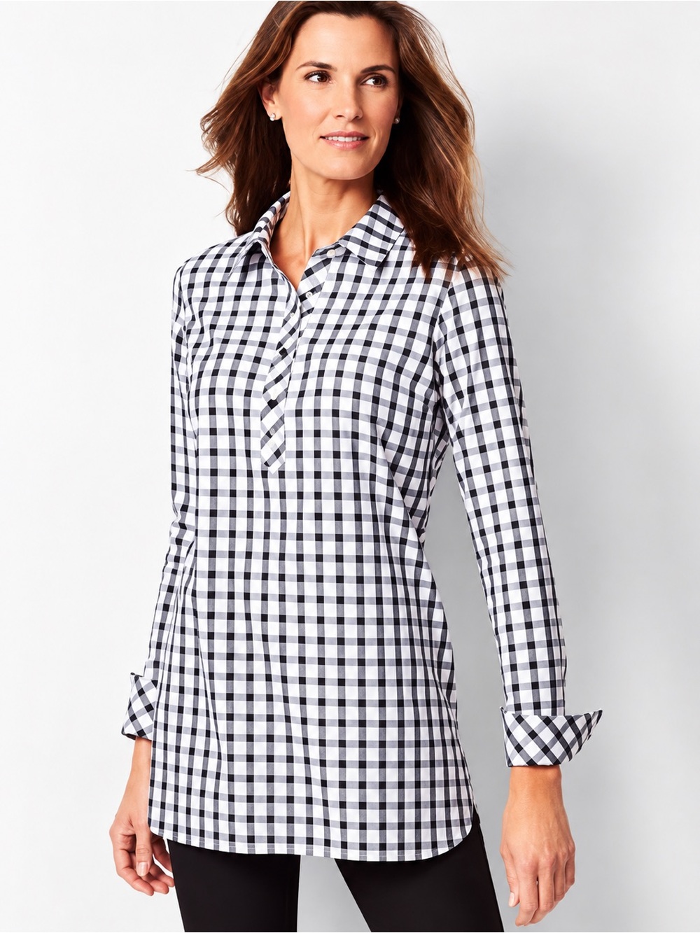 Talbots Black and White Gingham Button-Front Pullover (rack)